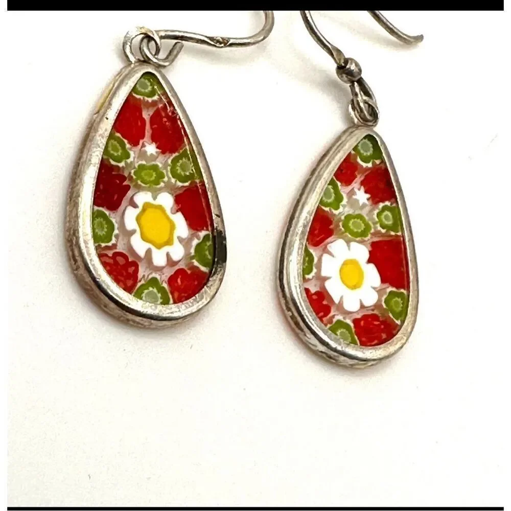 Murano millefiori teardrop sterling silver earrings